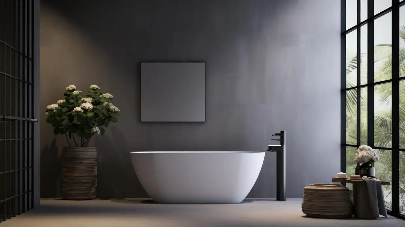 Flauschiges weißes Handtuch wird auf einem eleganten Heizkörper in einem modernen Badezimmer warm.